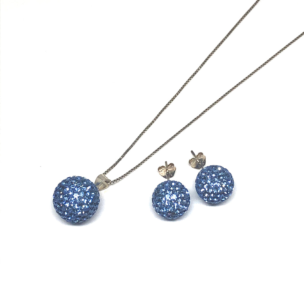 Light Sapphire Sparkle Ball Earring/Pendant Gift Set