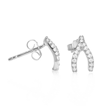 Load image into Gallery viewer, These cute 925 sterling silver wishbone earrings are outlined with high quality cubic zirconia.  Lead and nickel free, tarnish resistant  Hypoallergenic
