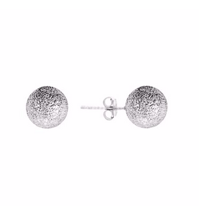 These .925 sterling silver earrings have a sandblasted effect to them, making them sparkle.   Lead and nickel free  Hypoallergenic  Size: 8mm