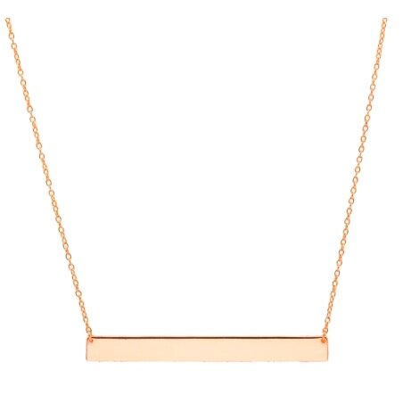 This simple plain bar necklace can either be worn on its own or with another favourite necklace. It is sterling silver and 14K rose gold plated.  The length of this necklace is 16” with a 2” extender.  This 14K Rose Gold Plated Bar is 2
