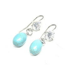 Load image into Gallery viewer, These earrings are genuine turquoise howlite with cubic zirconia  Posts are white gold plated  Hypoallergenic  Lead and nickel free
