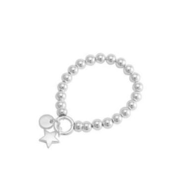 Bracelets are one of the hottest items of the season! Merx fashion bracelets are designed using high quality beads. The metal used is pewter, zinc or brass.  8mm silver beads with a silver star charm   Nickel free & lead free  Tarnish resistant  20cm 