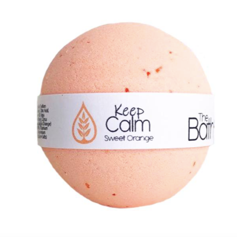 Keep Calm with this sweet, juicy orange bath bomb. If stress and tension have you wanting to escape, we have the answer ... Keep Calm in a Hot Bath!  100% Natural Ingredients: Sodium Bicarbonate, Citric Acid, Sunflower Oil, Distilled Water, Sweet Orange Essential Oil, Epsom Salts, Mica and Titanium Dioxide.  