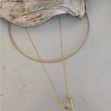 Load image into Gallery viewer, The Basic NOT SO Basic! This necklace can be worn two ways - wear the collar to the front, or turn it around and wear it to the back with just the necklace hanging in the front.  Two different looks - so versatile.   Gold Wire Collar   Gold Filled Chain   Gold Plated Antler Pendan
