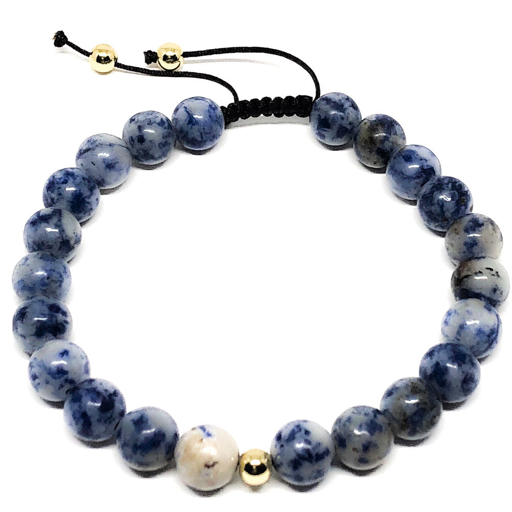 If you love blue, a lapis lazuli bracelet is the perfect bracelet for your collection. Its deep, celestial blue remains the symbol of royalty and honor, gods and power, spirit and vision. It is a universal symbol of wisdom and truth. This adjustable bracelet ensures the perfect fit.  Fit size M-L   8mm Lapis Lazuli Beads   Gold Plated Brass Bead 