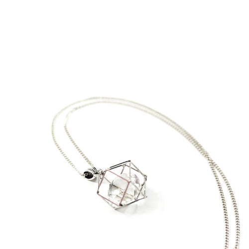 BEST SELLER! Last one available  This beautiful handmade floating crystal necklace has a large Chinese Crystal encased in a white gold plated cage. The 28 inch chain is white gold plated with a toggle clasp.  This necklace is lead and nickel free and is tarnish resistant.  Designed and handcrafted by Canadian Artisan