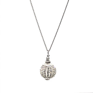 This beautiful handcrafted glitter ball necklace has a white chandelier ball which is white gold plated with Czech crystals.  The finishings are all white gold plated.  This necklace is rhodium plated and 26" in length with a toggle clasp  This necklace is lead, nickel free and tarnish resistant  Designed and handcrafted by Canadian Artisan