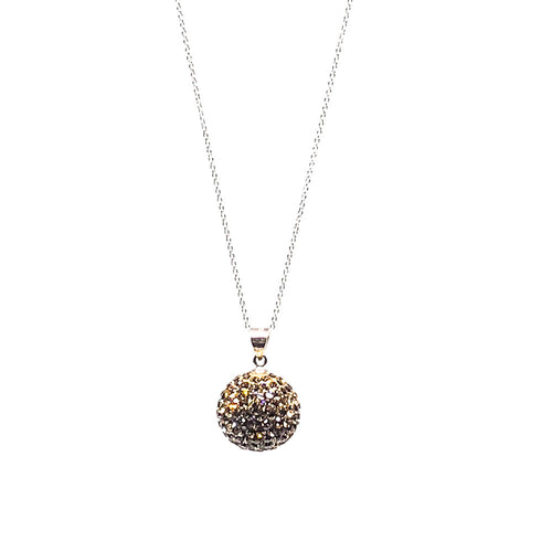 15mm swarovski crystal ball pendant  These genuine light topaz swarovski crystals are set in a clay base  This sterling silver necklace is approx. 16