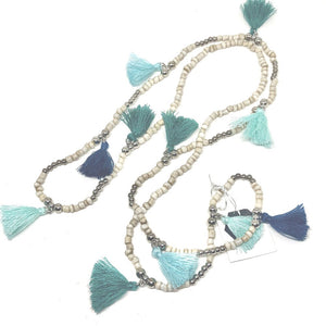 Beaded Necklace with Blue Tassel