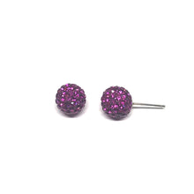 Load image into Gallery viewer, These genuine fuschia swarovski crystal studs are hand set in a clay base.  The post and backs are sterling silver   Hypoallergenic, lead and nickel free 
