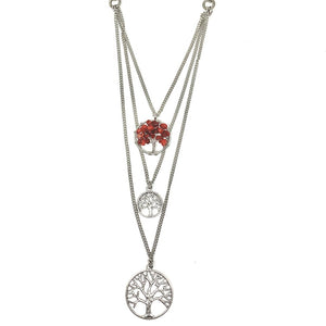 Red Agate is a gemstone that helps you open your heart and welcome new energies into it. When you use or touch a red eye agate, your heart opens and mind welcomes new ideas without hesitance.   One of our best sellers - this 3 layered Red Agate Tree of Life necklace is the perfect accessory to wear with any outfit.  Genuine Red Agate  Rhodium plated chains that will not tarnish  Hypoallergenic  This necklace is 21” in length, but will sit approx. 24” in length  Designed and handcrafted by Canadian artisan