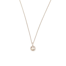Load image into Gallery viewer, This beautiful necklace is 925 sterling silver with 14K Rose Gold plating  High quality morganite crystal with cubic zirconia  Lead and nickel free  Hypoallergenic  This necklace is 16&quot; in length with a 2” extender
