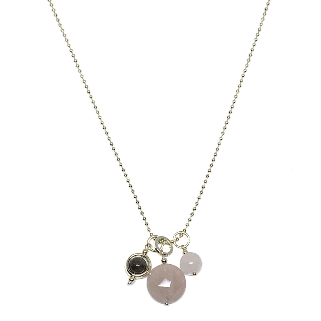 Rose Quartz with Dk. Grey Bead Necklace 'NEW PRODUCT'