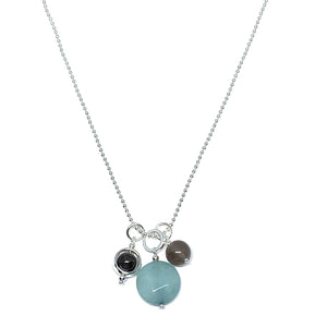 Discover eye-catching, straight-off-the-runway inspired pieces. One statement piece, infinite possibilities…  Merx Modern is exclusively designed and handmade in Canada.  This necklace is Silver & mint green stone + grey agate beads on a ball linked chain  This necklace length is 30” + 2.5” extender