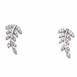 These 925 sterling silver leaf earrings are very elegant and can be worn with any outfit.  Each leaf is filled in with high quality cubic zirconia.  Hypoallergenic, lead and nickel free  Length of earrings 17mm 