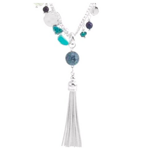 Silver with Blue & Turquoise Semi-Precious Stone Necklace