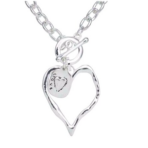 Silver Heart with Love Charm Short Necklace