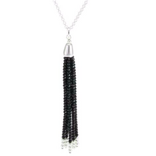 Load image into Gallery viewer, Black Crystal Tassel Necklace
