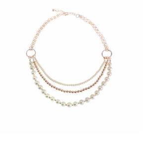 Short Chain Necklace - Rose Gold with Pearls
