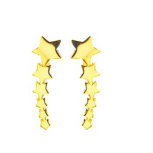 Load image into Gallery viewer, These 925 sterling silver flat star gold plated ear climbers are very trendy and work with a lot of different outfits.  Size: 27mmx9mm  Hypoallergenic, lead and nickel free   Length of ear climber 27mm
