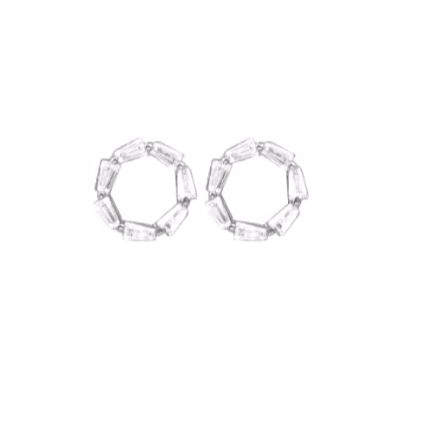 These cute and trendy 925 sterling silver circle earrings are surrounded by high quality cubic zirconia baguettes  Hypoallergenic, sterling silver back and posts, lead and nickel free  Size: 8mm