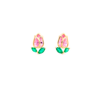 Very delicate 925 sterling silver with pink and green stones.  14K Gold plated. Lead and nickel free. Hypoallergenic. Size of these studs are 10mm x 7mm 