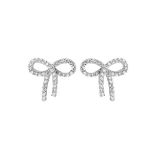 These ribbon studs are 925 sterling silver and are outlined with high quality cubic zirconia  Lead and nickel free  Hypoallergenic  Size: 11mmx13mm