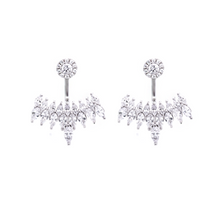 Load image into Gallery viewer, These stunning 925 sterling silver ear jackets are perfect for that special night out.   High quality cubic zirconia   Rhodium plated   Hypoallergenic   Lead and nickel free   Size: 27mm x 24mm
