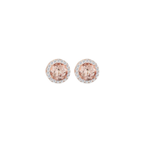These gorgeous 925 sterling silver morganite studs are beautifully surrounded by high quality cubic zirconia.   14K Rose Gold Plated   Hypoallergenic, lead and nickel free