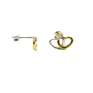 These 925 sterling silver two toned heart studs are so cute and trendy.  They are 14K gold plated with rhodium plating  Hypoallergenic, lead and nickel free and tarnish resistant  Size: 12mmx7mm