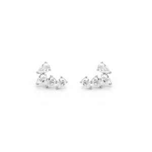 These beautiful 925 sterling silver cluster studs have 4 high quality cubic zirconia in each stud.   Rhodium Plated  Hypoallergenic. lead and nickel free  Size: 11mm x 5mm