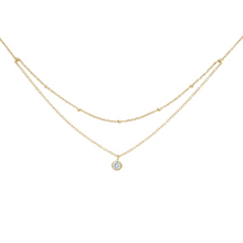 Load image into Gallery viewer, This trendy 925 sterling silver necklace is both a choker and a necklace, with a single cubic zirconia.  14K Rose Gold and 14K Gold plated  This necklace is 12” in length with a 2” extender.  Lead and nickel free
