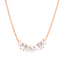 Load image into Gallery viewer, This beautiful 925 sterling silver necklace is the perfect addition to your outfit. This necklace contains both pear and baguette shaped cubic zirconia.  14K Rose Gold Plated  This necklace is 16” with a 2” extender.  Pendant: 710mm x 23mm  Nickel and lead free.
