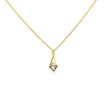 One of our best sellers, this 925 sterling silver rose gold plated floating crystal necklace is so pretty and very dainty. The pyramid is rhodium plated.  The sterling silver chain is approx. 16 inches in length with a 2 inch extender  Cubic Zirconia Crystal  14K Gold Plated  925 Sterling Silver  Hypoallergenic  Lead and nickel free