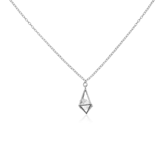 One of our best sellers, this 925 sterling silver floating crystal necklace is so pretty and very dainty. The pyramid is rhodium plated.  The sterling silver chain is approx. 16 inches in length with a 2 inch extender  Cubic Zirconia Crystal  925 Sterling Silver  Hypoallergenic  Lead and nickel free