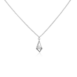 One of our best sellers, this 925 sterling silver floating crystal necklace is so pretty and very dainty. The pyramid is rhodium plated.  The sterling silver chain is approx. 16 inches in length with a 2 inch extender  Cubic Zirconia Crystal  925 Sterling Silver  Hypoallergenic  Lead and nickel free