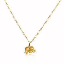Load image into Gallery viewer, Elephant jewelry is commonly believed to bring luck to the person who is wearing it and makes a great gift for wishing someone luck with something. The symbolism of elephants includes strength, honor, stability and patience.  925 Sterling silver  Lead and nickel free  14K Gold Plated  Hypoallergenic  Length: 16 inches + 2 inch extender
