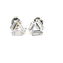 Load image into Gallery viewer, These 925 sterling silver triangle cubic zirconia studs are not only cute but trendy. You can dress them up or wear them casually.  Size: 10mm  High quality cubic zirconia  Lead and nickel free  Hypoallergenic
