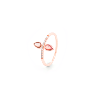 Rose Quartz and White Topaz Pear Ring - 