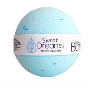 When the day comes to an end and you need a little time to unwind, drop this bath bomb in the tub and experience a little bit of blissful relaxation. Loaded with Lavender Essential Oil, this bath bomb is sure to calm your senses and allow you an escape as you settle in for the night. Wishing you a good nights sleep and nothing but sweet dreams.   100% Natural Ingredients: Sodium Bicarbonate, Citric Acid, Sunflower Oil, Distilled Water, Lavender Essential Oil, Epsom Salts, Mica and Titanium Dioxide.