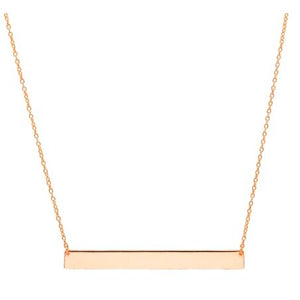 This simple plain bar necklace can either be worn on its own or with another favourite necklace. It is sterling silver and 14K rose gold plated.  The length of this necklace is 16” with a 2” extender.  This 14K Rose Gold Plated Bar is 2" in length  Lead and nickel free