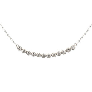 This beautiful 925 sterling silver cubic zirconia bezel necklace is rhodium plated and is a great compliment to any outfit.  The necklace is 16” in length with a 2” extender.  Lead and nickel free