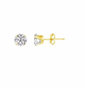These single 925 sterling silver and cubic zirconia studs are beautiful and can be worn everyday.  We carry these studs in rhodium plated, or 14K Gold plating  Hypoallergenic, sterling silver back and posts, lead and nickel free  Size: 5mm