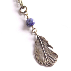 Bronze Feather & Lapis Lazuli Necklace