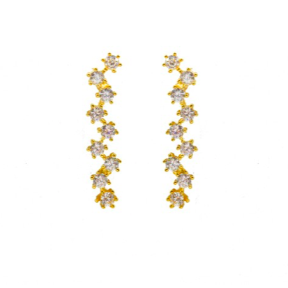 These elegant ear climbers are 925 sterling silver with each ear climber having 9 high quality cubic zirconia  14K Gold Plated  Hypoallergenic, lead and nickel free  Length of ear climber 13mm 