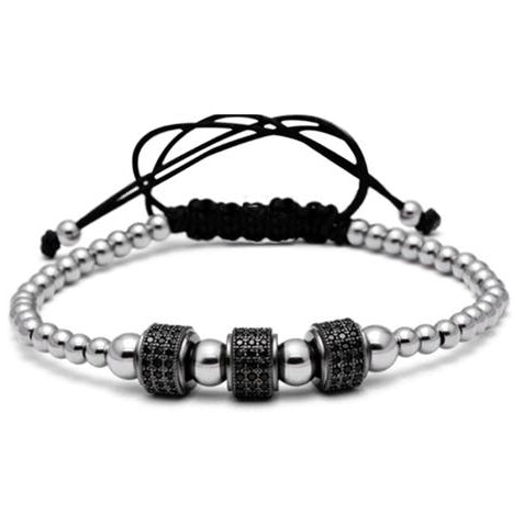 If you love black and silver this is the perfect bracelet for your collection.  This adjustable bracelet ensures the perfect fit.  Fit size M-L   Black Cubic Zirconia   Silver and Gun Metal Plated Brass