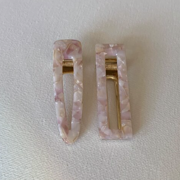 Style your hair with these beautiful duo clips. It is the perfect accessory to any outfit! Both clips are light pink opal colour. Can be worn each as a single clip or together. You can also mix and match with another favourite clip of yours!  Two pieces